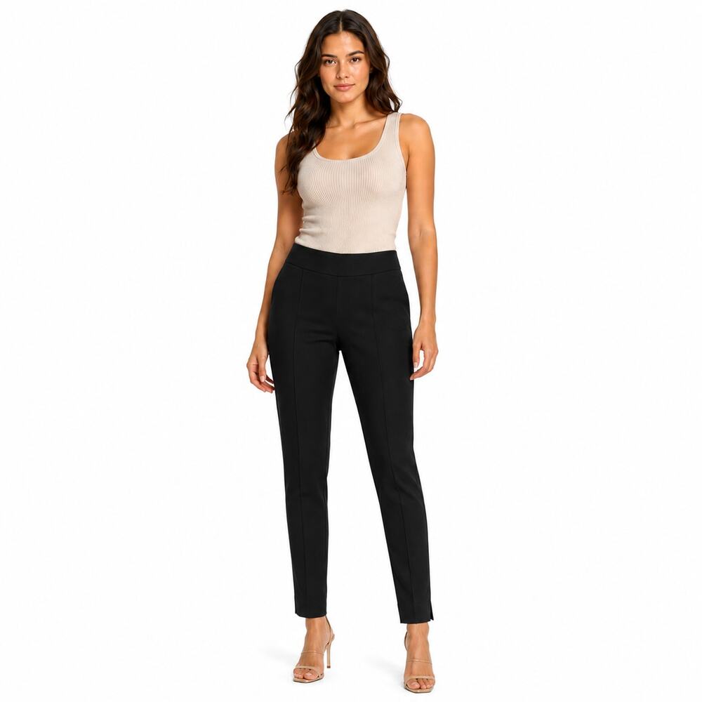 Eileen Fisher Ponte Knit Stretch Pants Womens Medium Black Seamed Slim High Rise